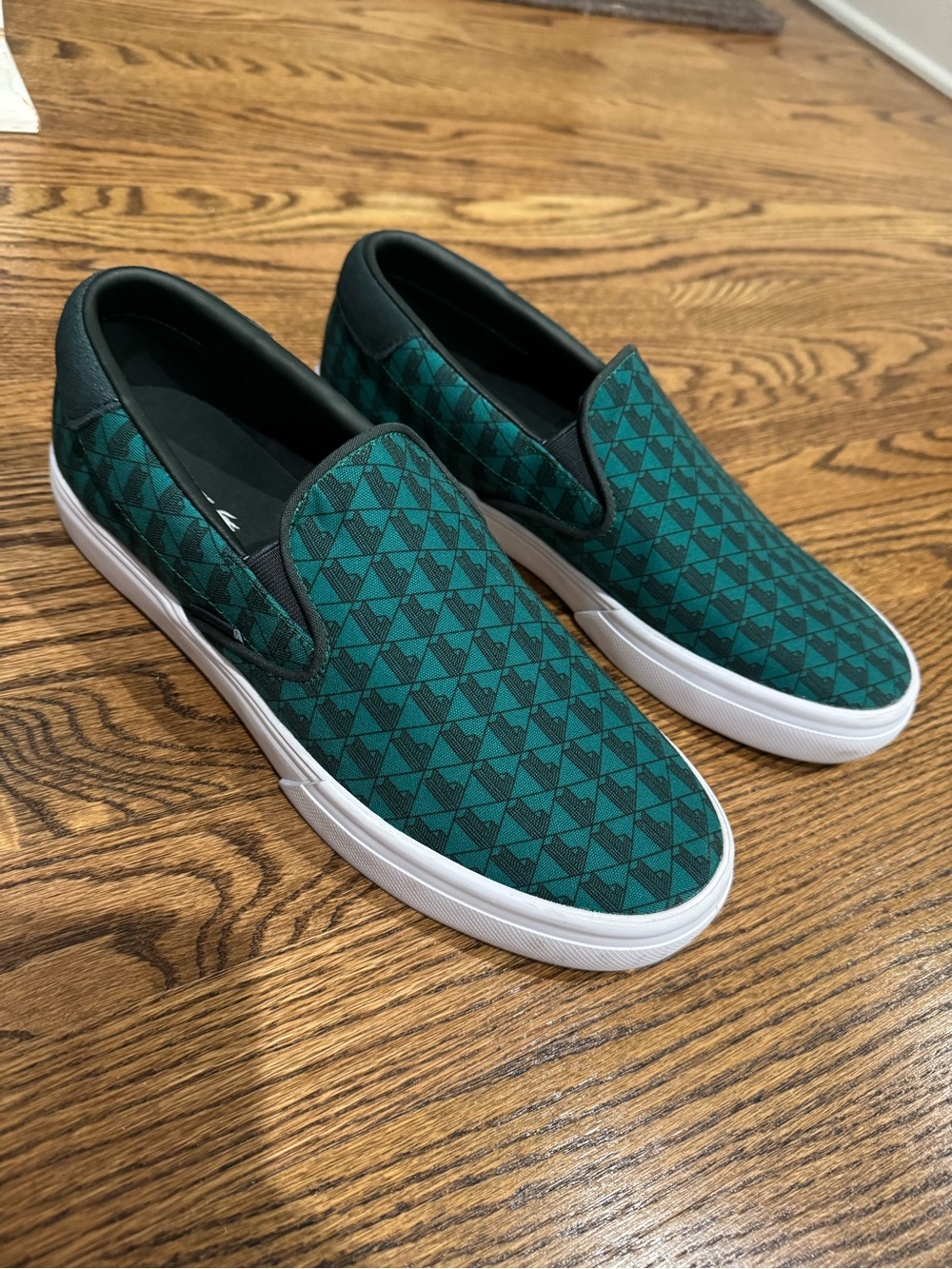 Lacoste Men’s Slip-On Canvas Sneakers in Teal L Pattern